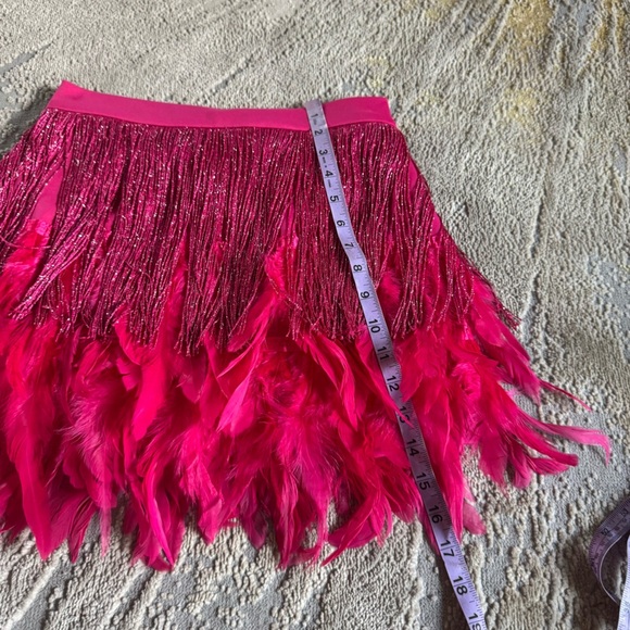 Judith March skirt pink fuchsia fringe feather mini elastic waist flapper small - Picture 6 of 9